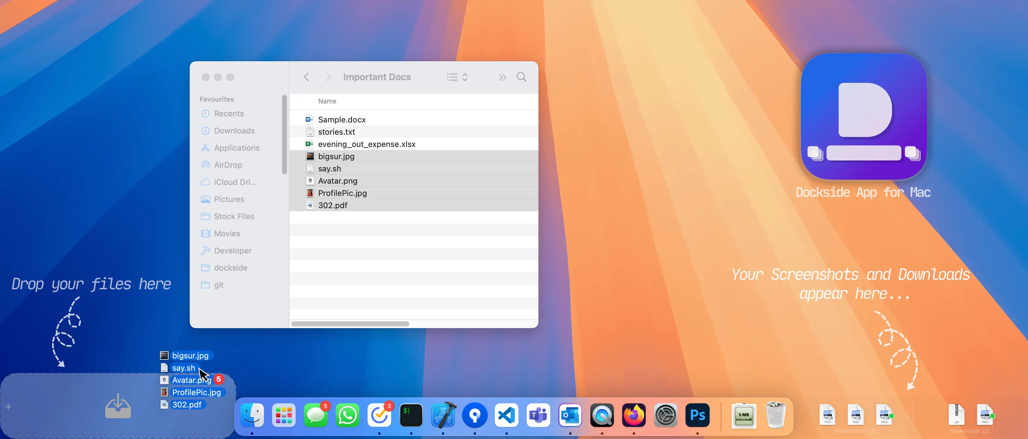 Dockside - Your Smart File Shelf for Mac user interface